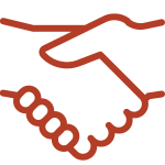 shaking hands icon in red